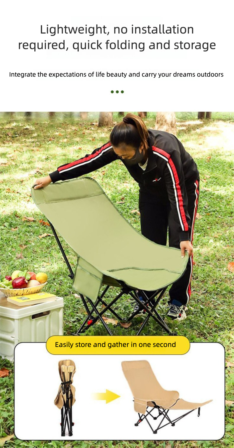 Three-position Adjustable Moon Chair Outdoor Folding Chair Portable Picnic Camping Fishing Chair Office Recliner