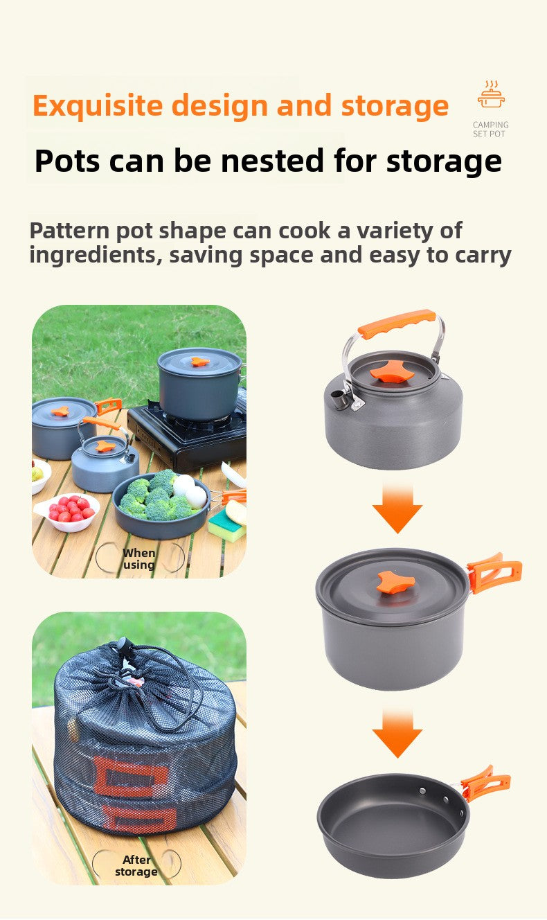 Camping Cookware Outdoor Kettle Frying Pan Equipment Portable Outdoor Camping Tableware Set Cookware