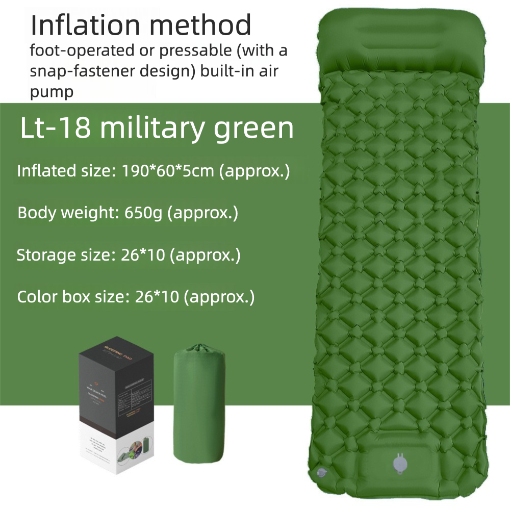 Outdoor Single Person Inflatable Mat TPU Ultra Light Portable Camping Sleeping Mat Moisture-proof Mat Foot Press Mattress