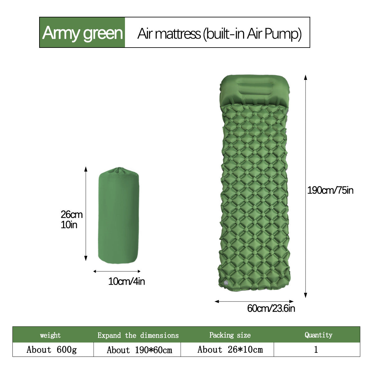 Outdoor Single Person Inflatable Mat TPU Ultra Light Portable Camping Sleeping Mat Moisture-proof Mat Foot Press Mattress