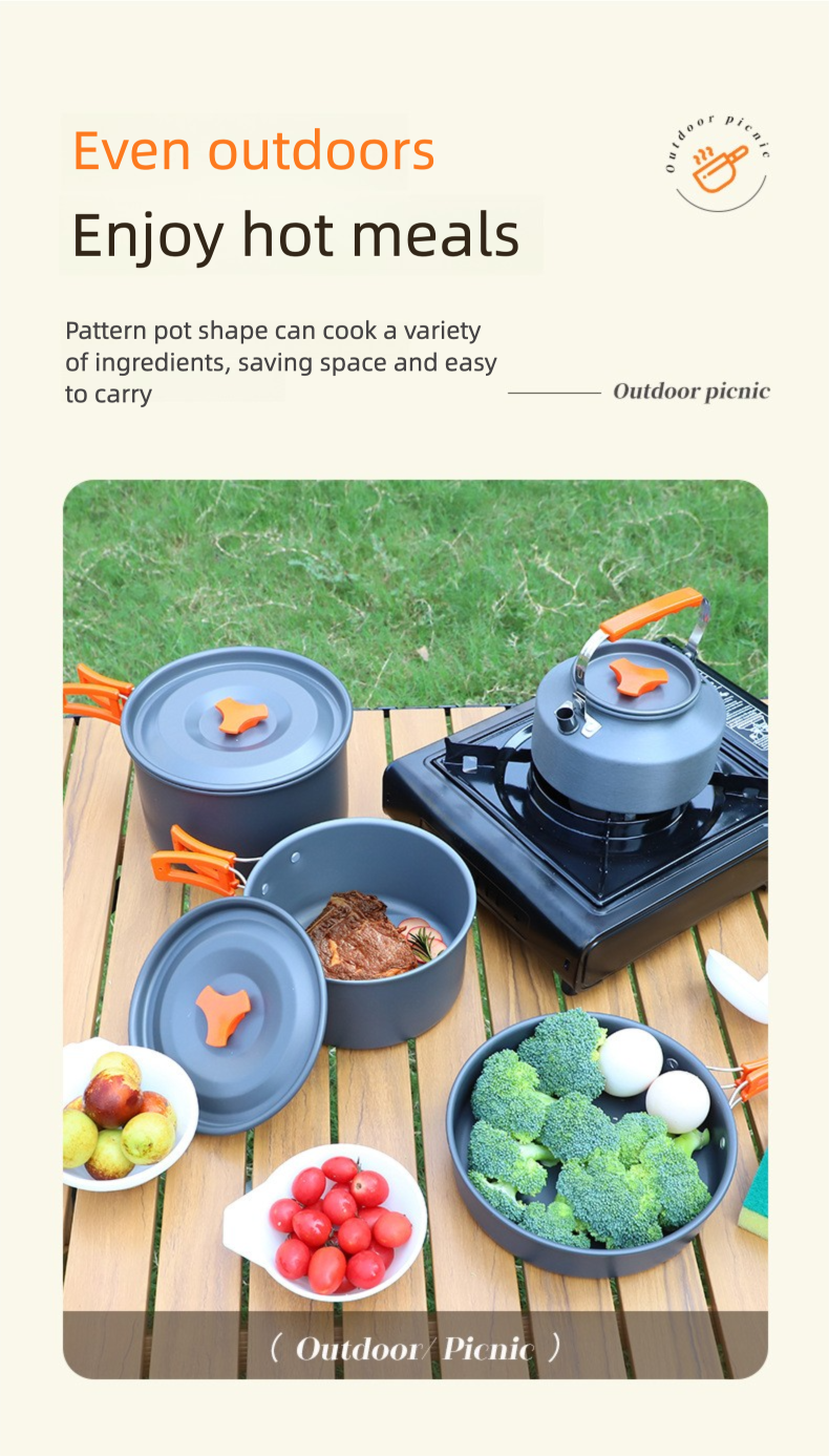 Camping Cookware Outdoor Kettle Frying Pan Equipment Portable Outdoor Camping Tableware Set Cookware
