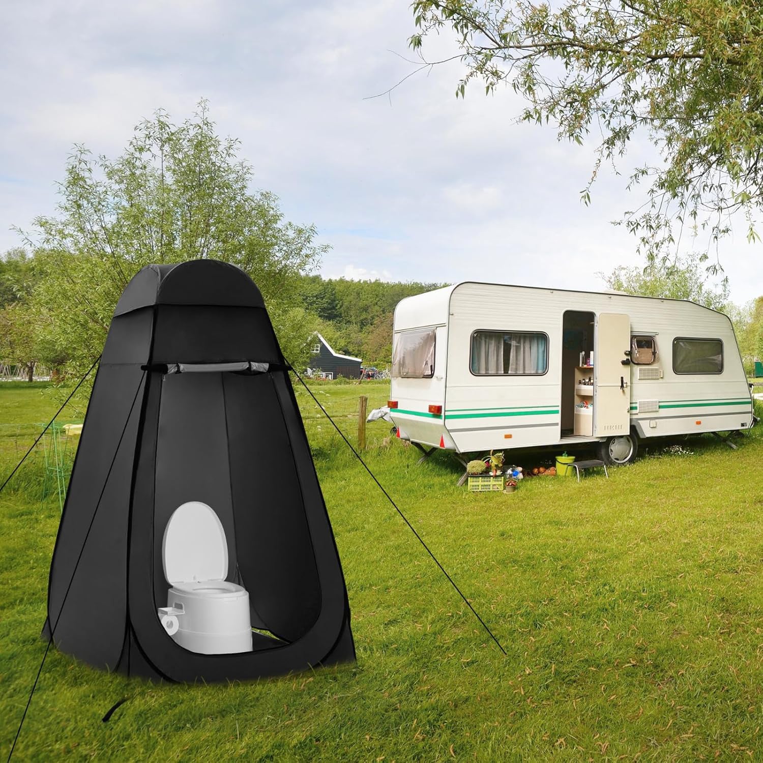 Outdoor Shower Tent with Mat + Top Cover, Outdoor Shower Tent, Toilet Changing Tent