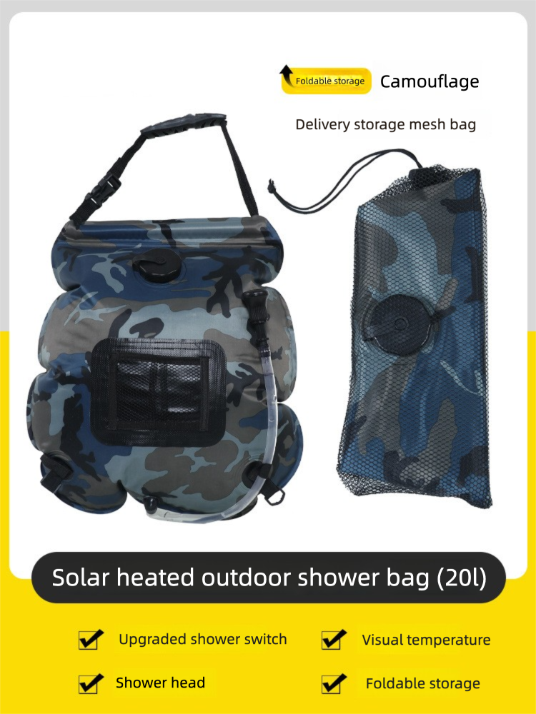 Solar Portable Shower Bag, 5 Gal/20L Solar Heating Outdoor Camping Shower Bag with On-Off Switchable Shower Head&Removable Hose Suitable for Camping, Hiking, Travel, Beach Swimming