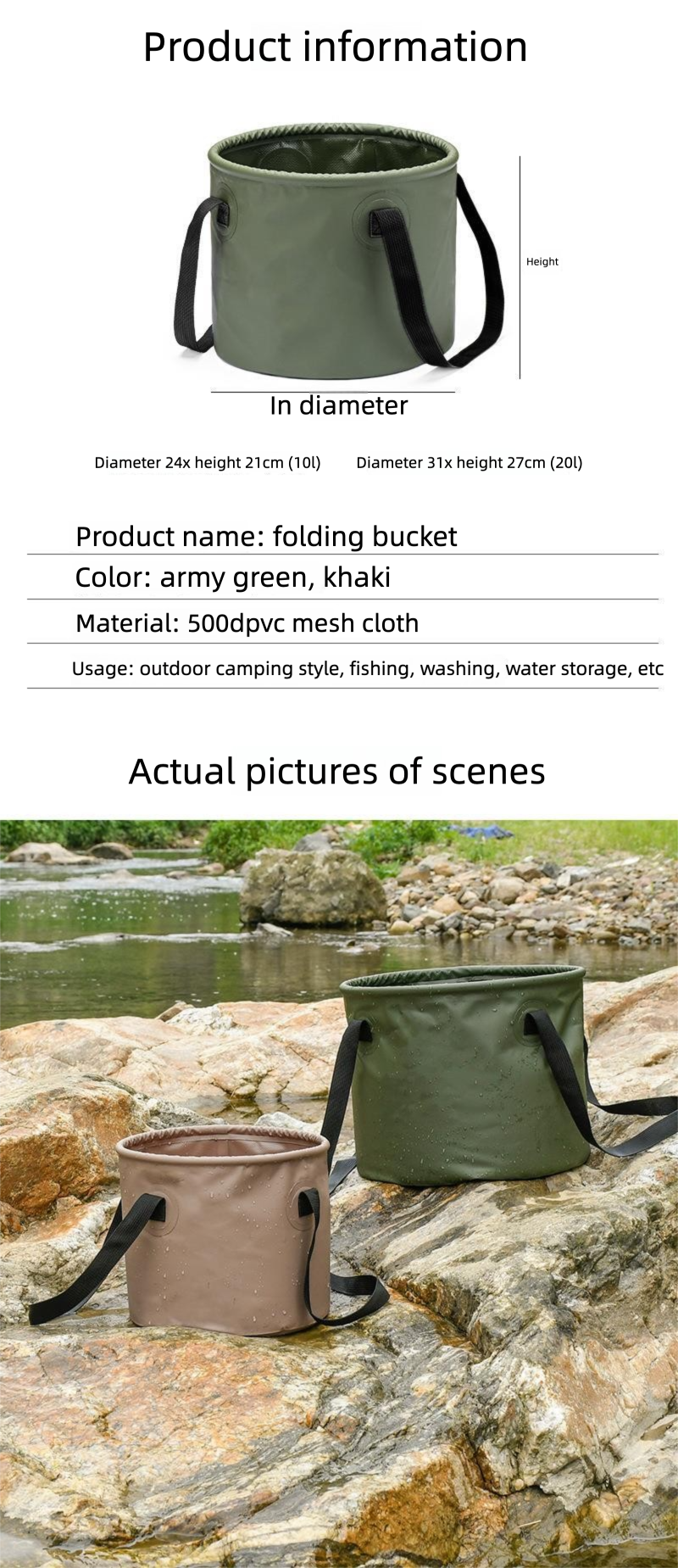 Outdoor Camping Collapsible Bucket Multi-Functional Large Capacity Portable Fishing Bucket Storage Retractable Car Water Storage Tank