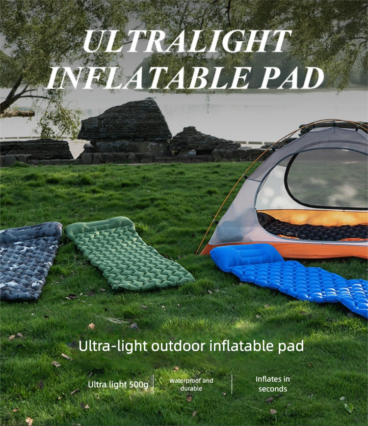 Outdoor Single Person Inflatable Mat TPU Ultra Light Portable Camping Sleeping Mat Moisture-proof Mat Foot Press Mattress