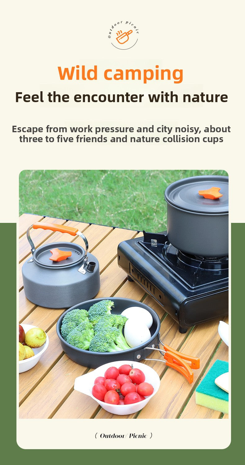 Camping Cookware Outdoor Kettle Frying Pan Equipment Portable Outdoor Camping Tableware Set Cookware