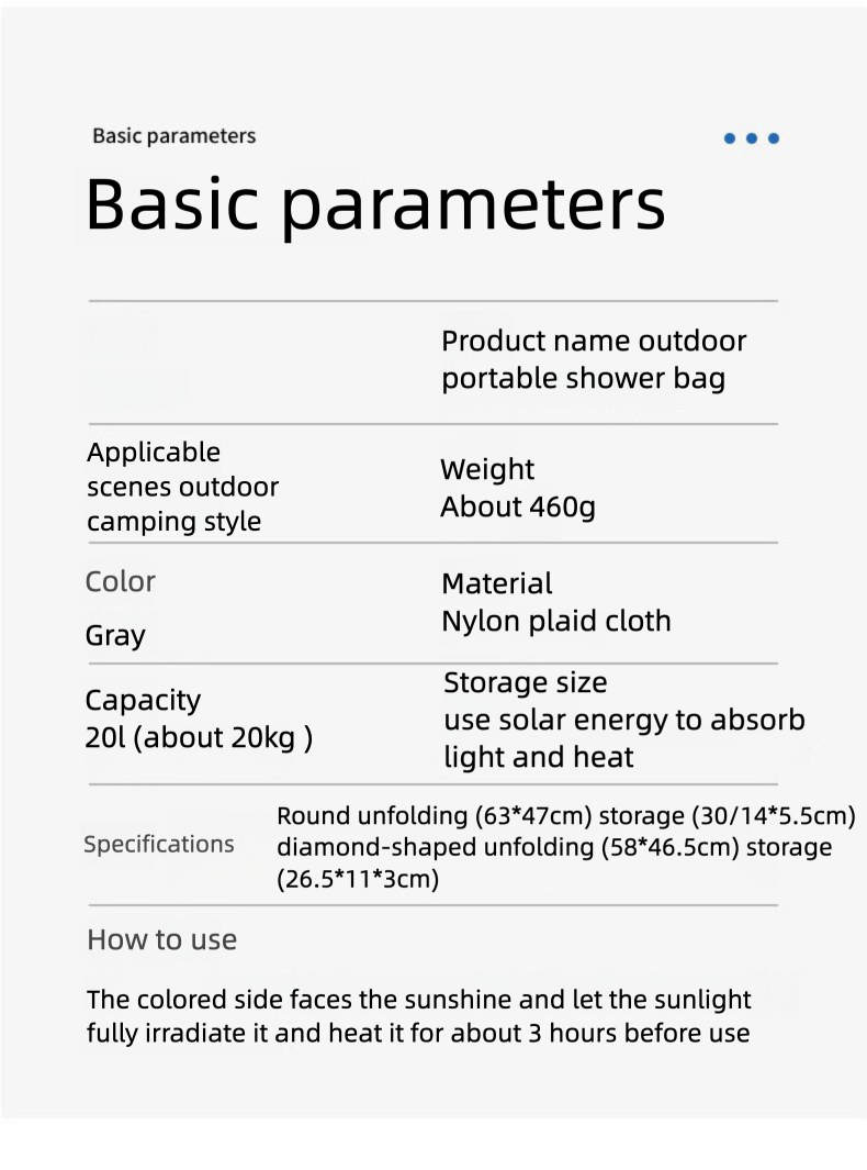 Solar Portable Shower Bag, 5 Gal/20L Solar Heating Outdoor Camping Shower Bag with On-Off Switchable Shower Head&Removable Hose Suitable for Camping, Hiking, Travel, Beach Swimming