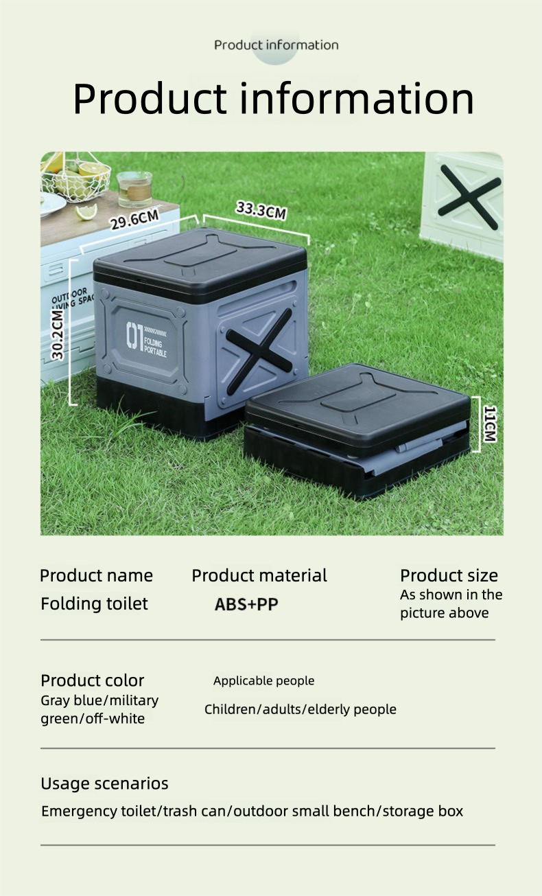 Car Portable Folding Toilet for Adults, Suitable for Road Trips, Camping, Outdoor Emergency Use, Seat Toilet