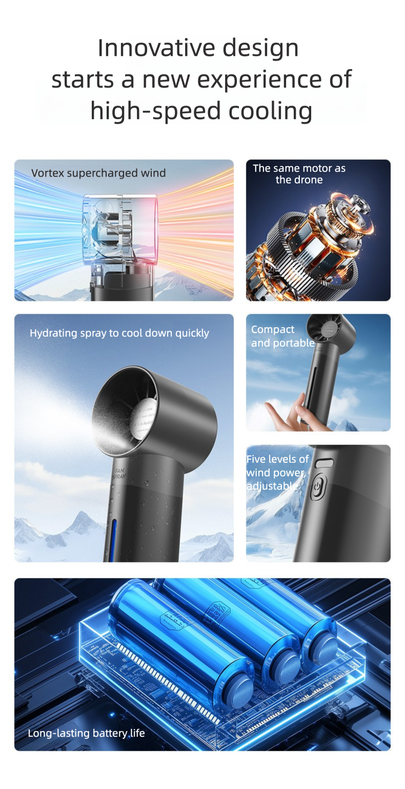 Ultra-High-Speed Spray Fan USB Rechargeable Portable Turbo Violent Hydration Outdoor Handheld Brushless Small Fan