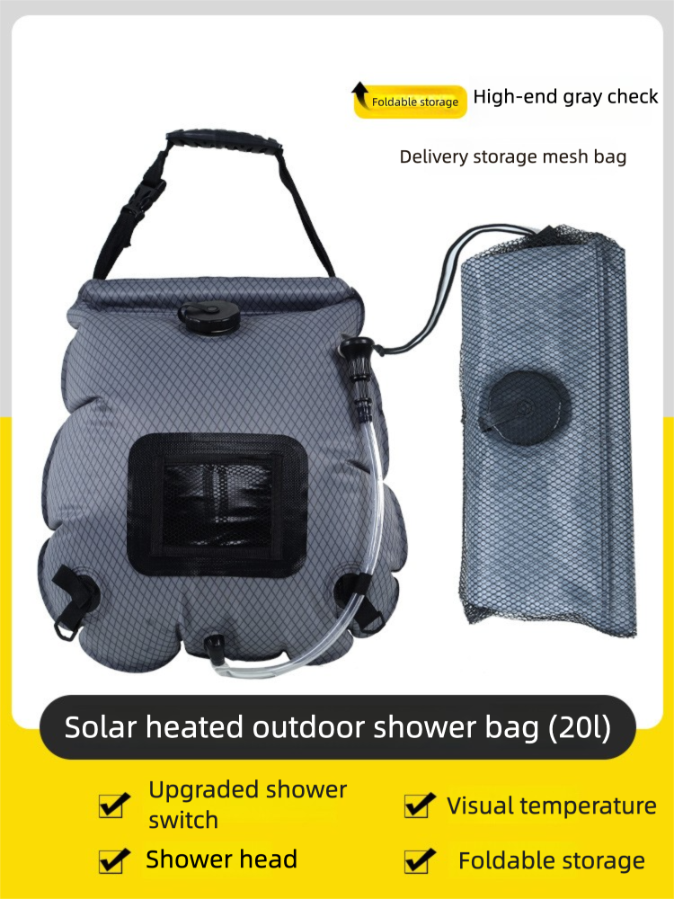 Solar Portable Shower Bag, 5 Gal/20L Solar Heating Outdoor Camping Shower Bag with On-Off Switchable Shower Head&Removable Hose Suitable for Camping, Hiking, Travel, Beach Swimming
