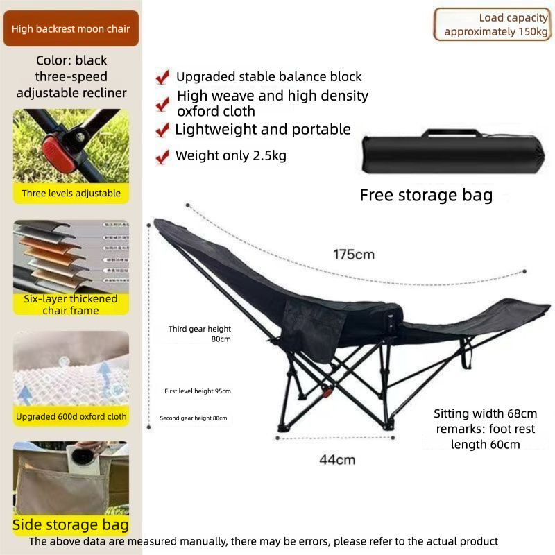 Three-position Adjustable Moon Chair Outdoor Folding Chair Portable Picnic Camping Fishing Chair Office Recliner
