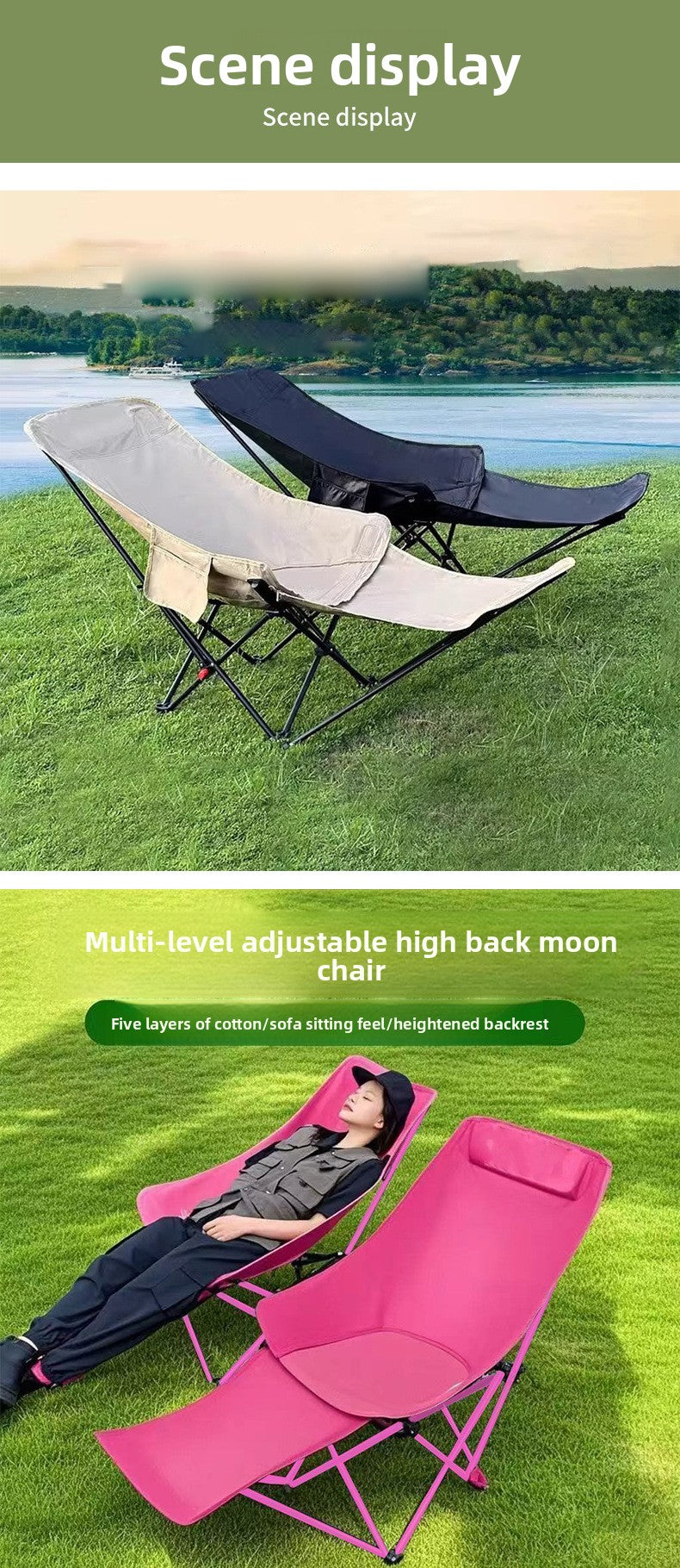 Three-position Adjustable Moon Chair Outdoor Folding Chair Portable Picnic Camping Fishing Chair Office Recliner