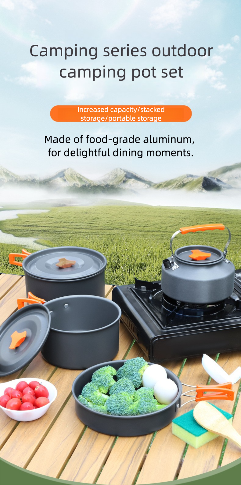 Camping Cookware Outdoor Kettle Frying Pan Equipment Portable Outdoor Camping Tableware Set Cookware