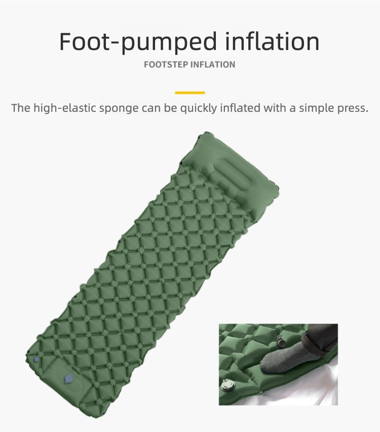 Outdoor Single Person Inflatable Mat TPU Ultra Light Portable Camping Sleeping Mat Moisture-proof Mat Foot Press Mattress