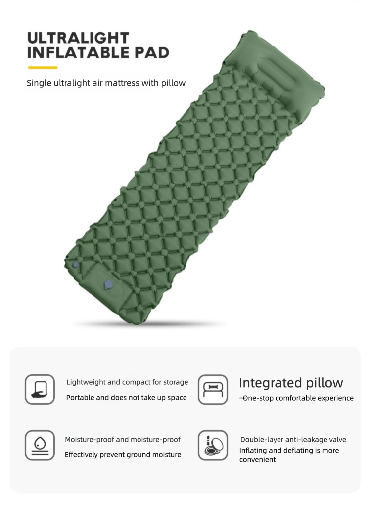 Outdoor Single Person Inflatable Mat TPU Ultra Light Portable Camping Sleeping Mat Moisture-proof Mat Foot Press Mattress