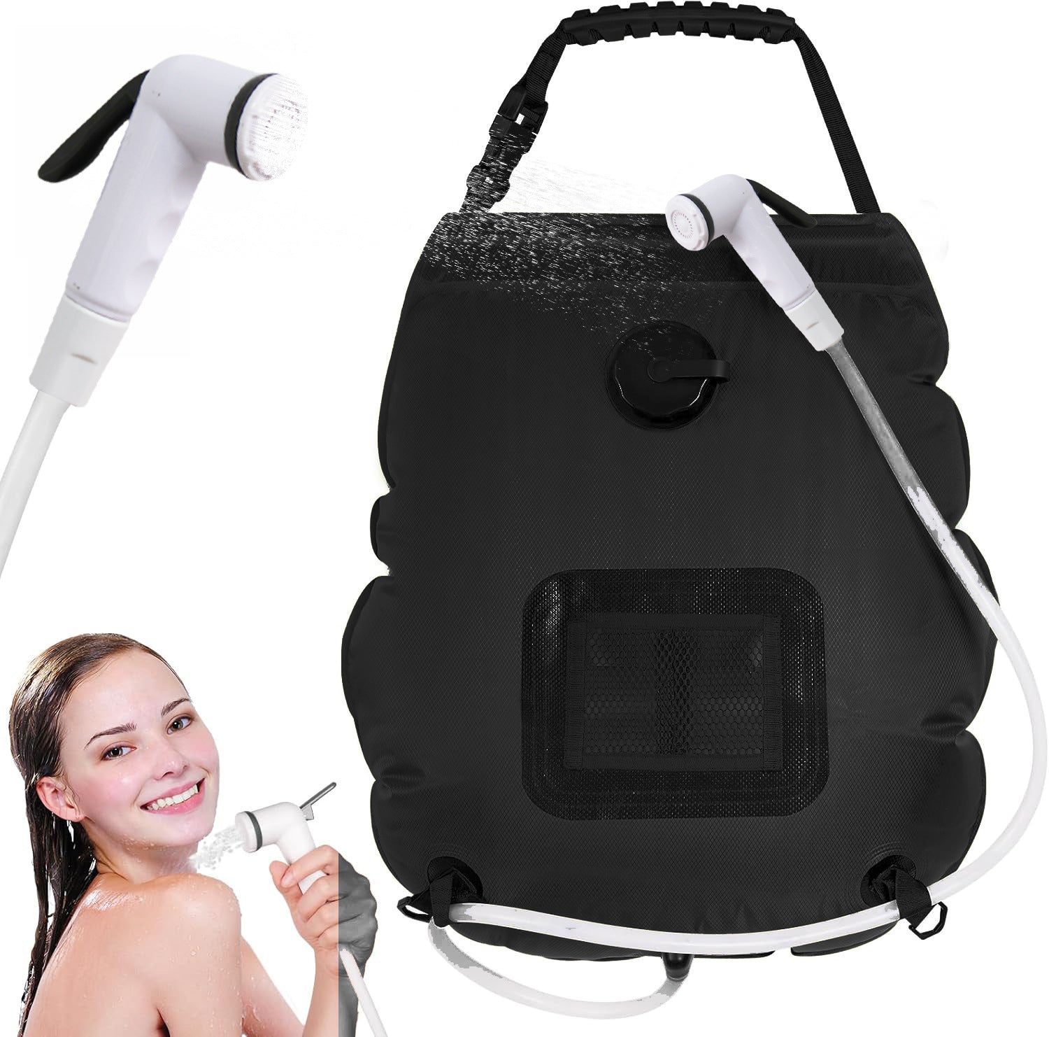 Solar Portable Shower Bag, 5 Gal/20L Solar Heating Outdoor Camping Shower Bag with On-Off Switchable Shower Head&Removable Hose Suitable for Camping, Hiking, Travel, Beach Swimming