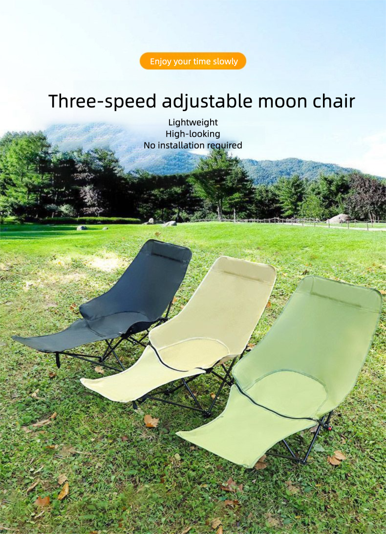 Three-position Adjustable Moon Chair Outdoor Folding Chair Portable Picnic Camping Fishing Chair Office Recliner