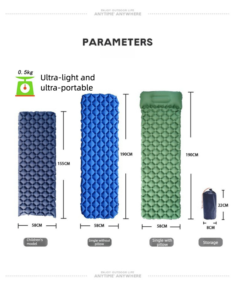 Outdoor Single Person Inflatable Mat TPU Ultra Light Portable Camping Sleeping Mat Moisture-proof Mat Foot Press Mattress
