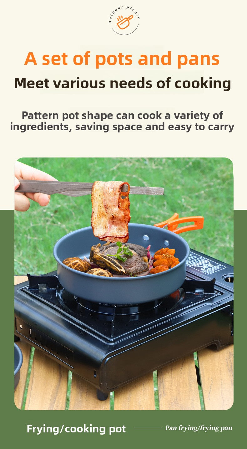 Camping Cookware Outdoor Kettle Frying Pan Equipment Portable Outdoor Camping Tableware Set Cookware